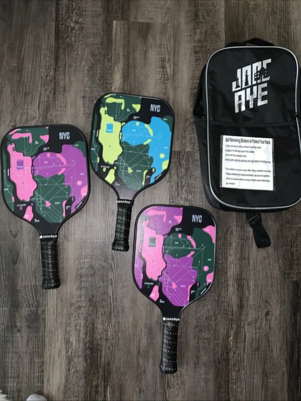 3 Pickleball Paddles JoncAye NYC New York City metro With Carry Bag And Stickers